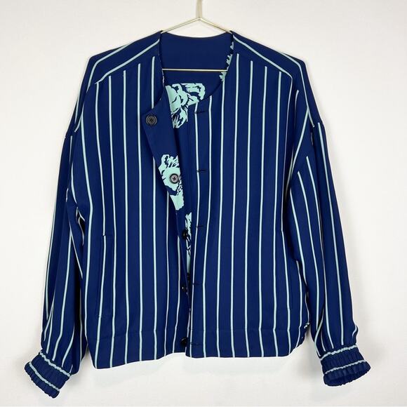 J. Crew Reversible Floral Striped Bomber Jacket Blue Green Size‎ 6 - Picture 4 of 10